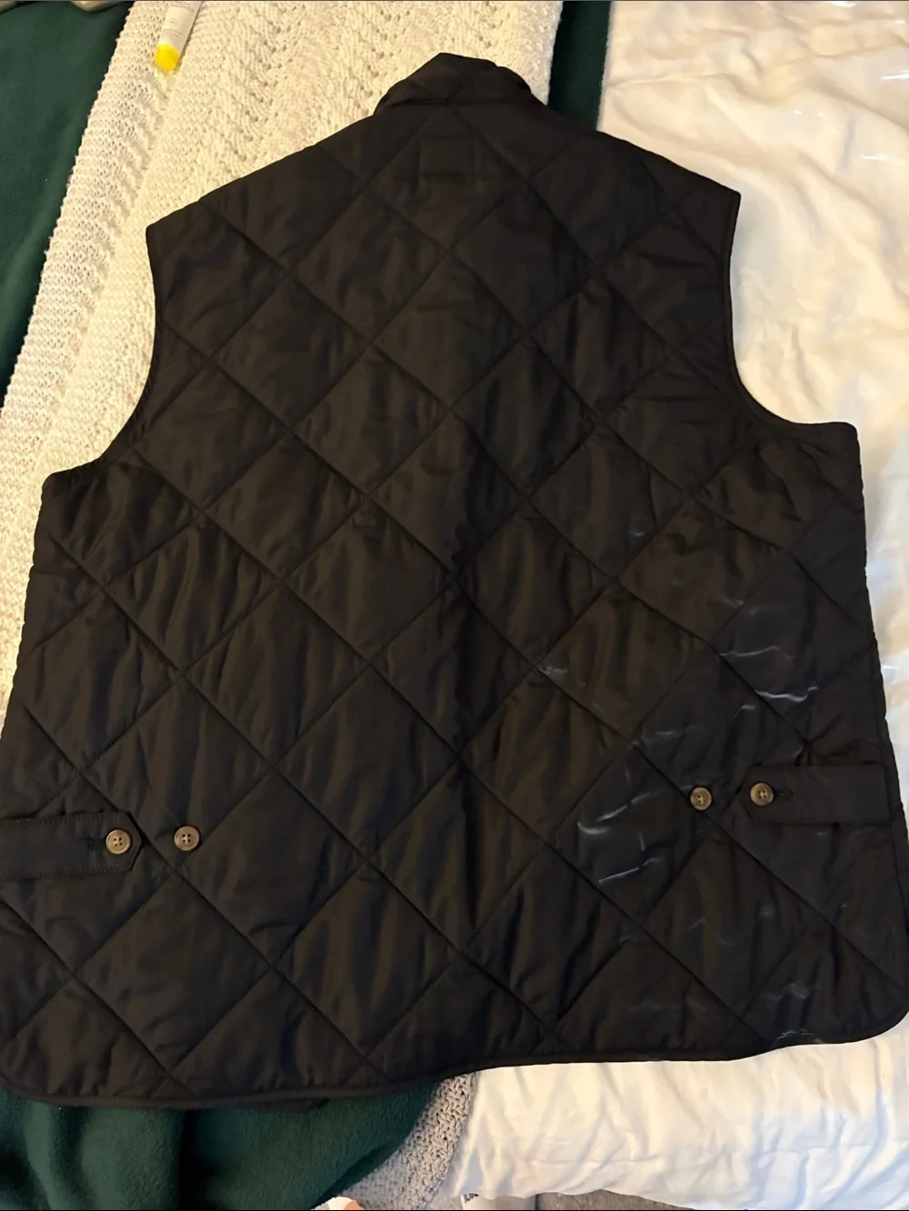 J Crew Quilted Black Men's Vest with Olive Lining